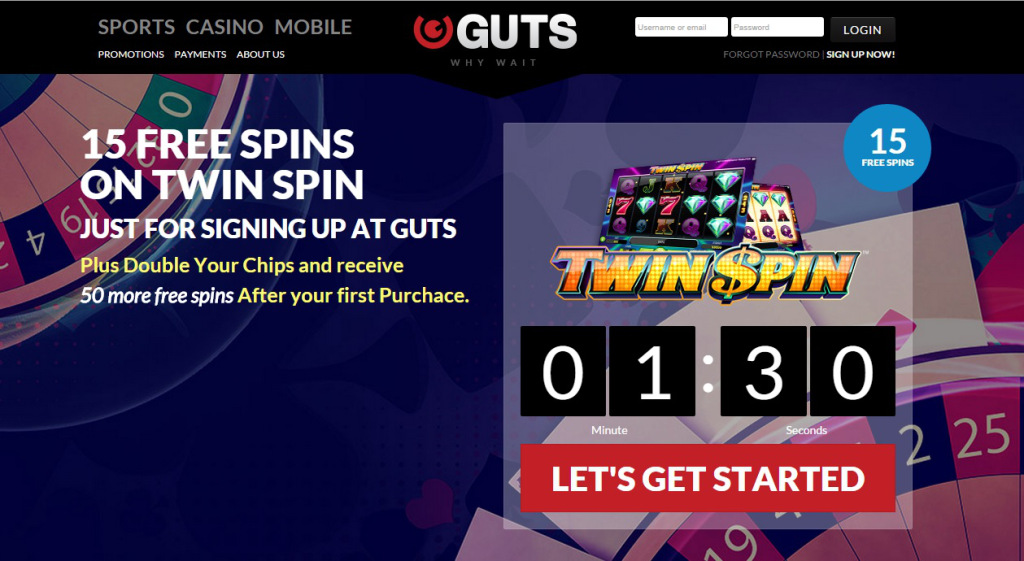 15 Free Spins On Twin Spin At Guts Casino