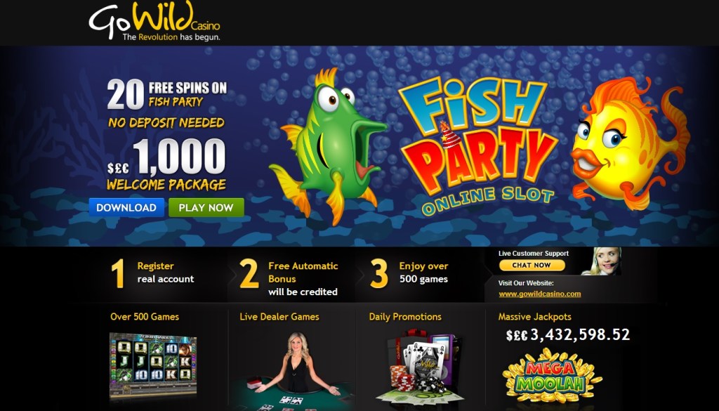 GoWild Casino 20 Free Spins No Deposit Bonus On Fish Party