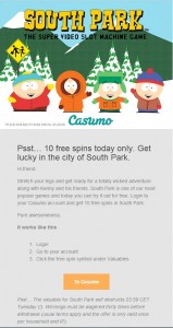 casumo south park free spins 10 spins