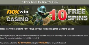 noxwin 10 freespins gonzoquest no deposit