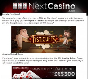 NextCasino 5 Free Spins FistiCuffs