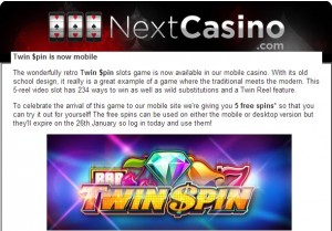 NextCasino 5 Free Spins On Twin Spin
