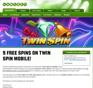 Unibet 5 Free Spins On Twin Spin Touch