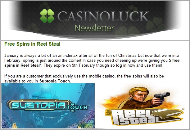 CasinoLuck Free Spins Reel Steal And Subtopia Touch